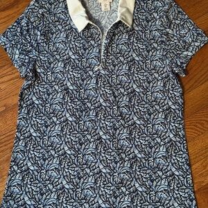 Tommy Bahama MARBLED PALM Short Sleeve 1/4 Zip Neck Knit Golf Top L